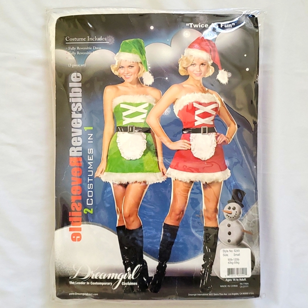New Dreamgirl Reversible "Twice As Fun" Costume, Small, Red/Green/White